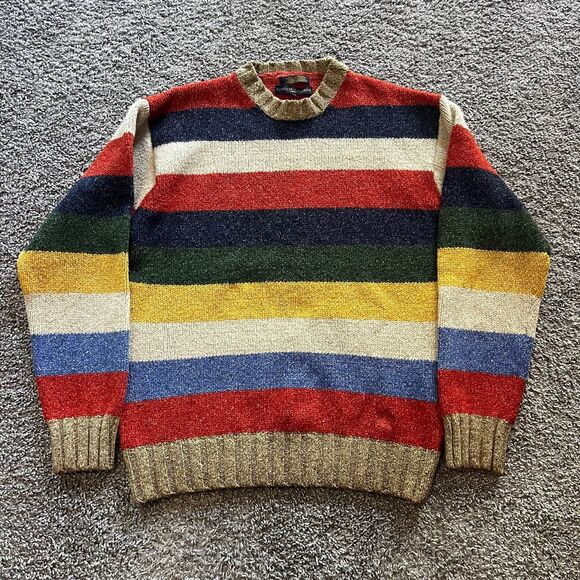 VTG 90s Tommy Hilfiger Knit Wool Silk Striped Sweater Pullover Multicolor Sz L - Picture 1 of 7